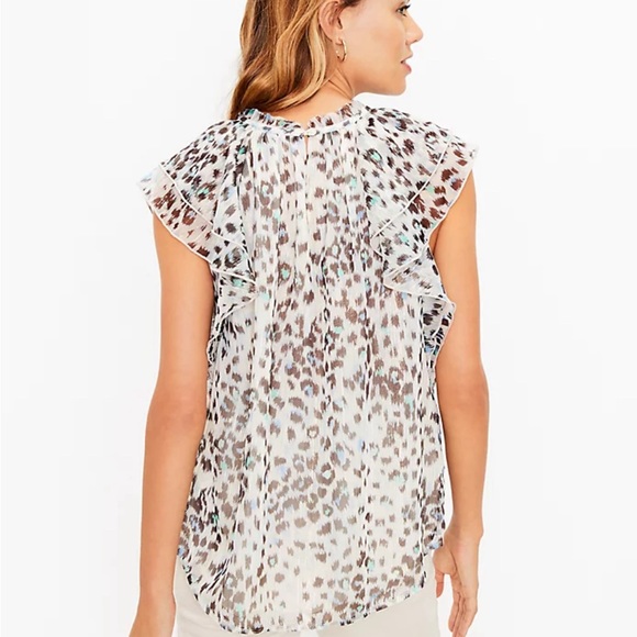 NWT Loft Shimmer Animal Print Ruffle Shell, Large - Picture 3 of 8